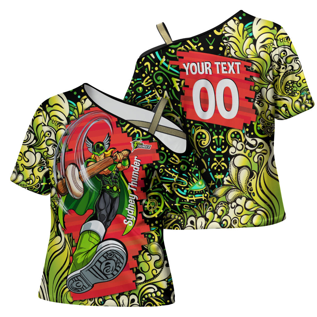 Personalized Sydney Thunder Cricket Cross Shoulder Shirt Hippie Psychedelic Pattern Vibrant Mandala Art Style