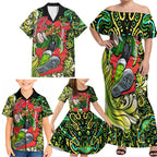 Personalized Sydney Thunder Cricket Family Matching Off Shoulder Maxi Dress and Hawaiian Shirt Hippie Psychedelic Pattern Vibrant Mandala Art Style