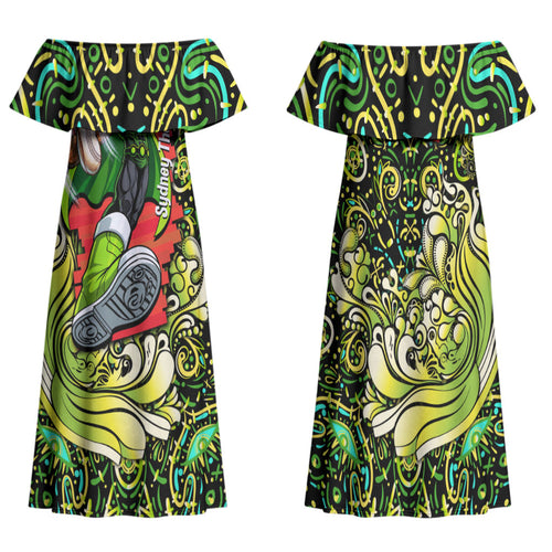 Personalized Sydney Thunder Cricket Family Matching Off Shoulder Maxi Dress and Hawaiian Shirt Hippie Psychedelic Pattern Vibrant Mandala Art Style