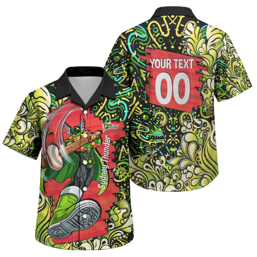 Personalized Sydney Thunder Cricket Family Matching Off Shoulder Maxi Dress and Hawaiian Shirt Hippie Psychedelic Pattern Vibrant Mandala Art Style