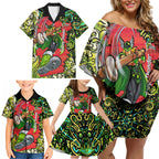 Personalized Sydney Thunder Cricket Family Matching Off Shoulder Short Dress and Hawaiian Shirt Hippie Psychedelic Pattern Vibrant Mandala Art Style