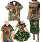 Personalized Sydney Thunder Cricket Family Matching Puletasi and Hawaiian Shirt Hippie Psychedelic Pattern Vibrant Mandala Art Style