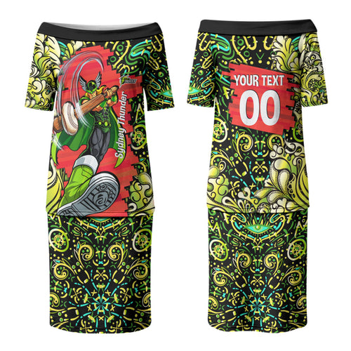 Personalized Sydney Thunder Cricket Family Matching Puletasi and Hawaiian Shirt Hippie Psychedelic Pattern Vibrant Mandala Art Style