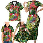Personalized Sydney Thunder Cricket Family Matching Short Sleeve Bodycon Dress and Hawaiian Shirt Hippie Psychedelic Pattern Vibrant Mandala Art Style
