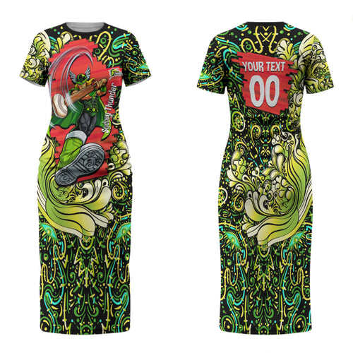 Personalized Sydney Thunder Cricket Family Matching Short Sleeve Bodycon Dress and Hawaiian Shirt Hippie Psychedelic Pattern Vibrant Mandala Art Style