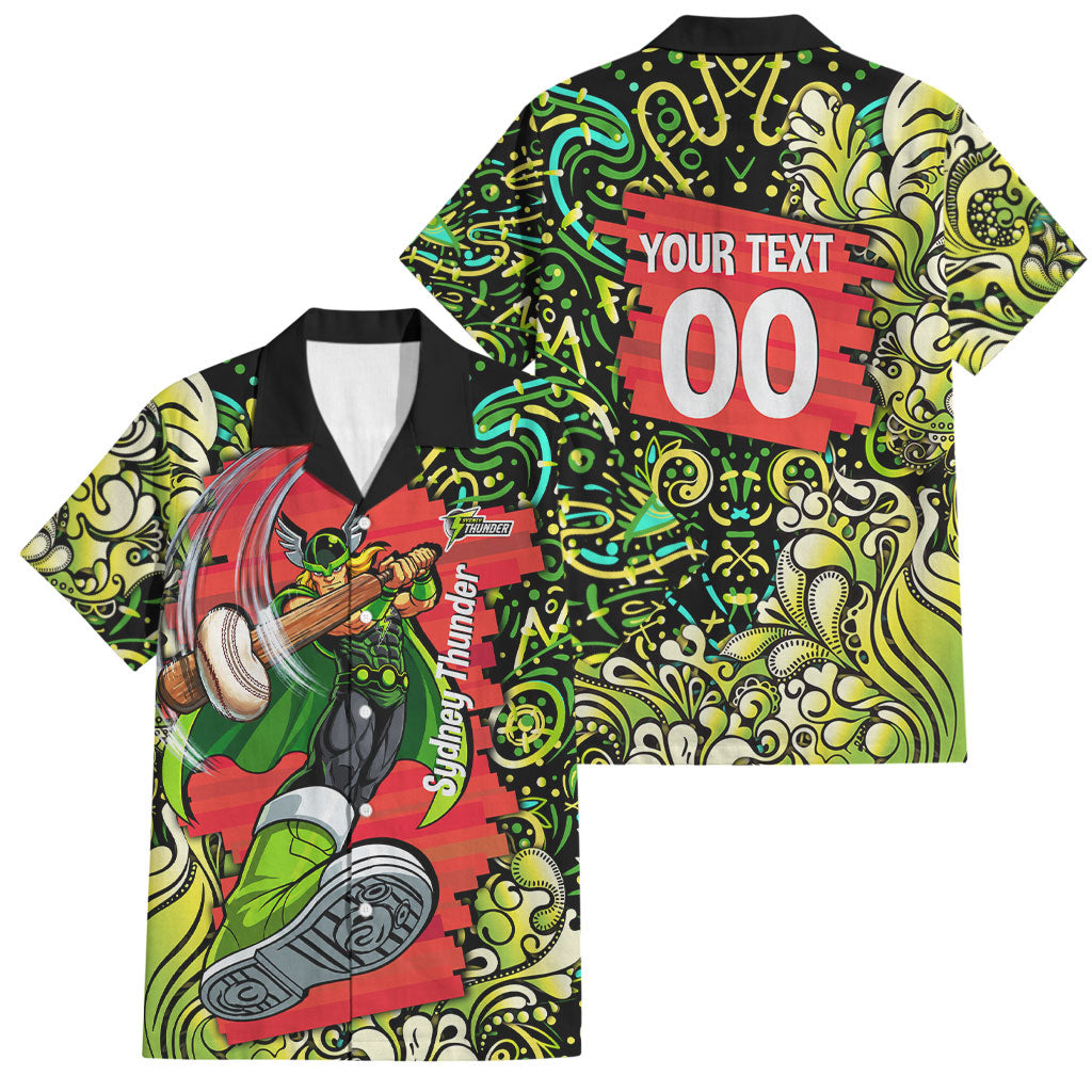 Personalized Sydney Thunder Cricket Family Matching Short Sleeve Bodycon Dress and Hawaiian Shirt Hippie Psychedelic Pattern Vibrant Mandala Art Style
