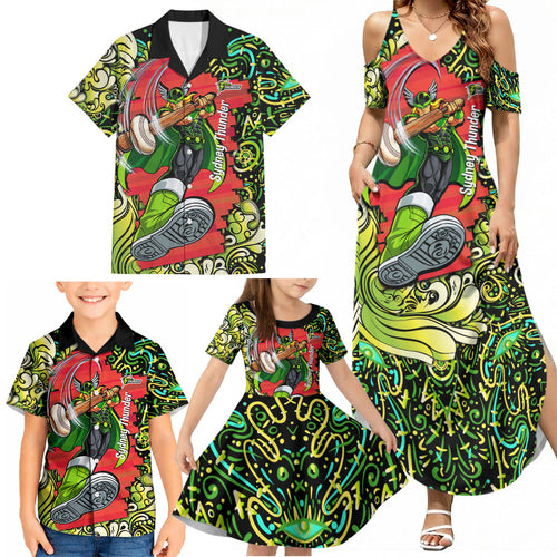 Personalized Sydney Thunder Cricket Family Matching Summer Maxi Dress and Hawaiian Shirt Hippie Psychedelic Pattern Vibrant Mandala Art Style