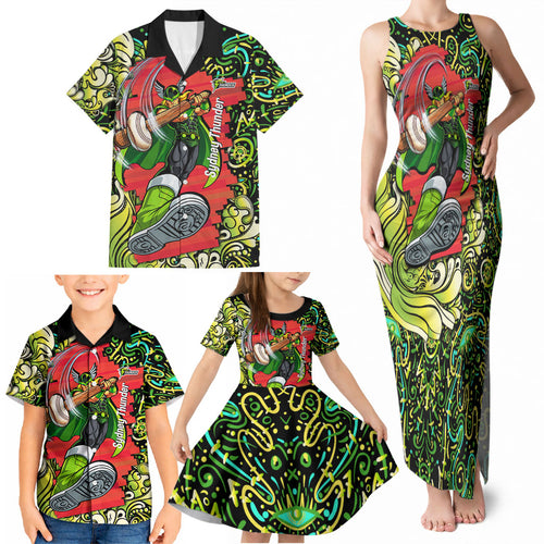Personalized Sydney Thunder Cricket Family Matching Tank Maxi Dress and Hawaiian Shirt Hippie Psychedelic Pattern Vibrant Mandala Art Style