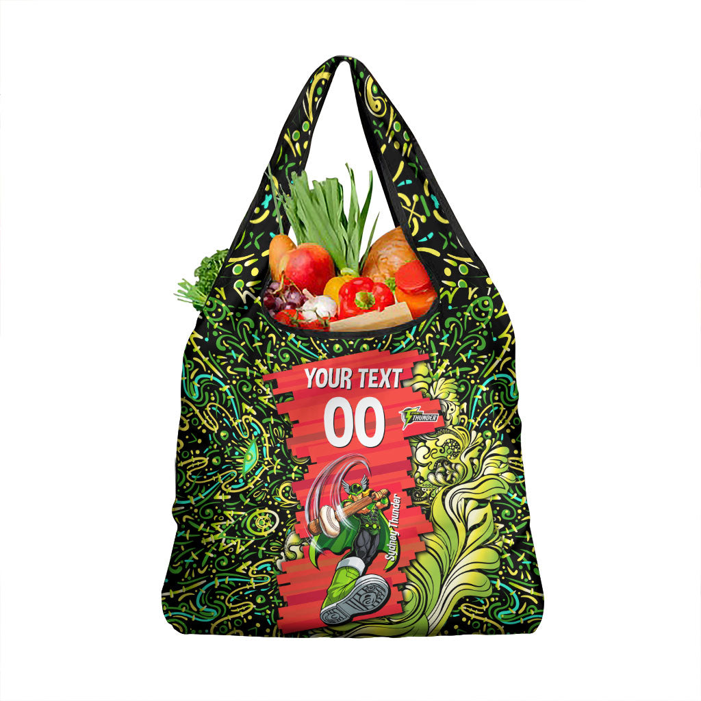 Personalized Sydney Thunder Cricket Grocery Bag Hippie Psychedelic Pattern Vibrant Mandala Art Style