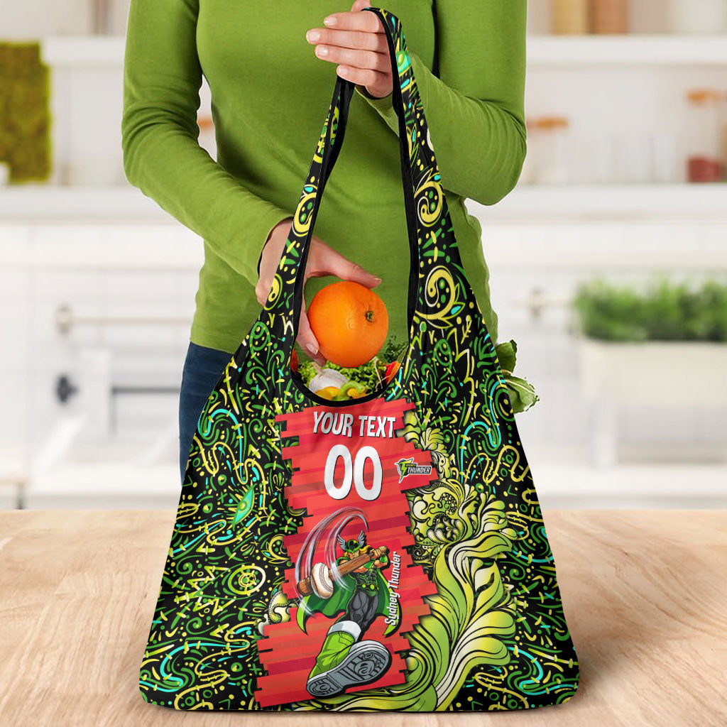 Personalized Sydney Thunder Cricket Grocery Bag Hippie Psychedelic Pattern Vibrant Mandala Art Style