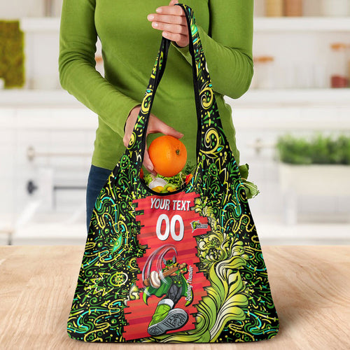Personalized Sydney Thunder Cricket Grocery Bag Hippie Psychedelic Pattern Vibrant Mandala Art Style