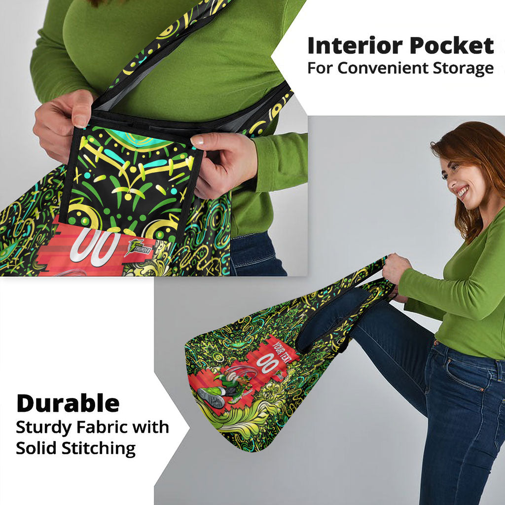 Personalized Sydney Thunder Cricket Grocery Bag Hippie Psychedelic Pattern Vibrant Mandala Art Style