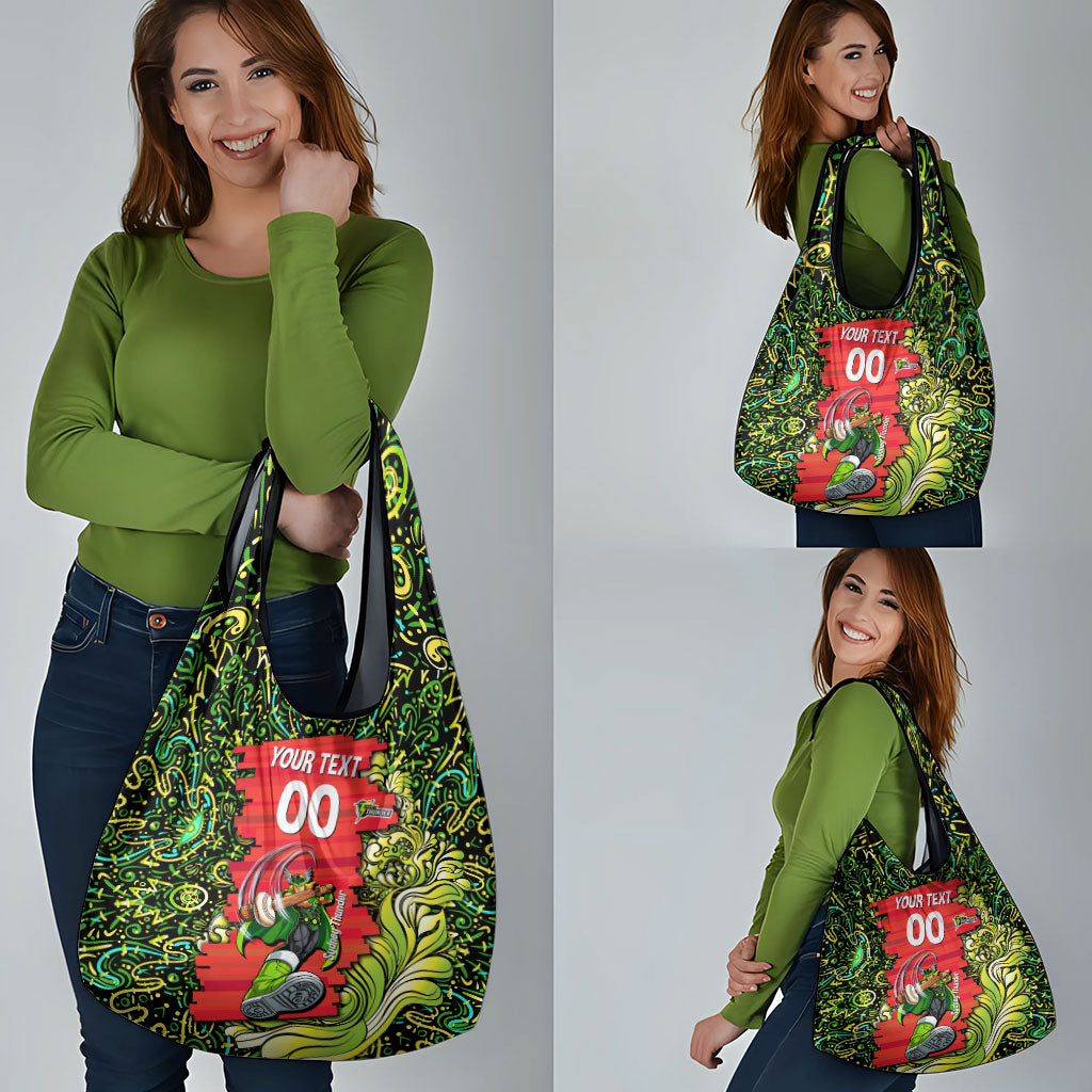 Personalized Sydney Thunder Cricket Grocery Bag Hippie Psychedelic Pattern Vibrant Mandala Art Style