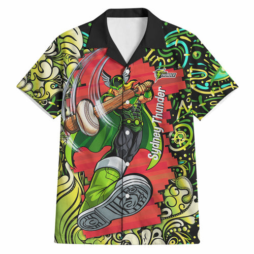 Personalized Sydney Thunder Cricket Hawaiian Shirt Hippie Psychedelic Pattern Vibrant Mandala Art Style