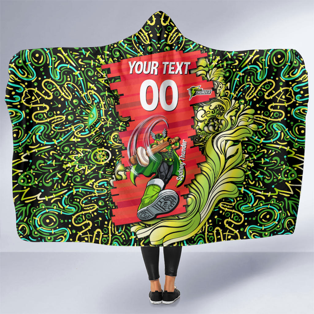Personalized Sydney Thunder Cricket Hooded Blanket Hippie Psychedelic Pattern Vibrant Mandala Art Style