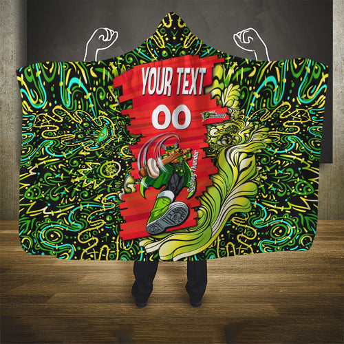 Personalized Sydney Thunder Cricket Hooded Blanket Hippie Psychedelic Pattern Vibrant Mandala Art Style