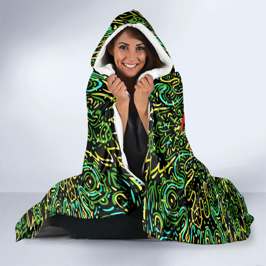 Personalized Sydney Thunder Cricket Hooded Blanket Hippie Psychedelic Pattern Vibrant Mandala Art Style