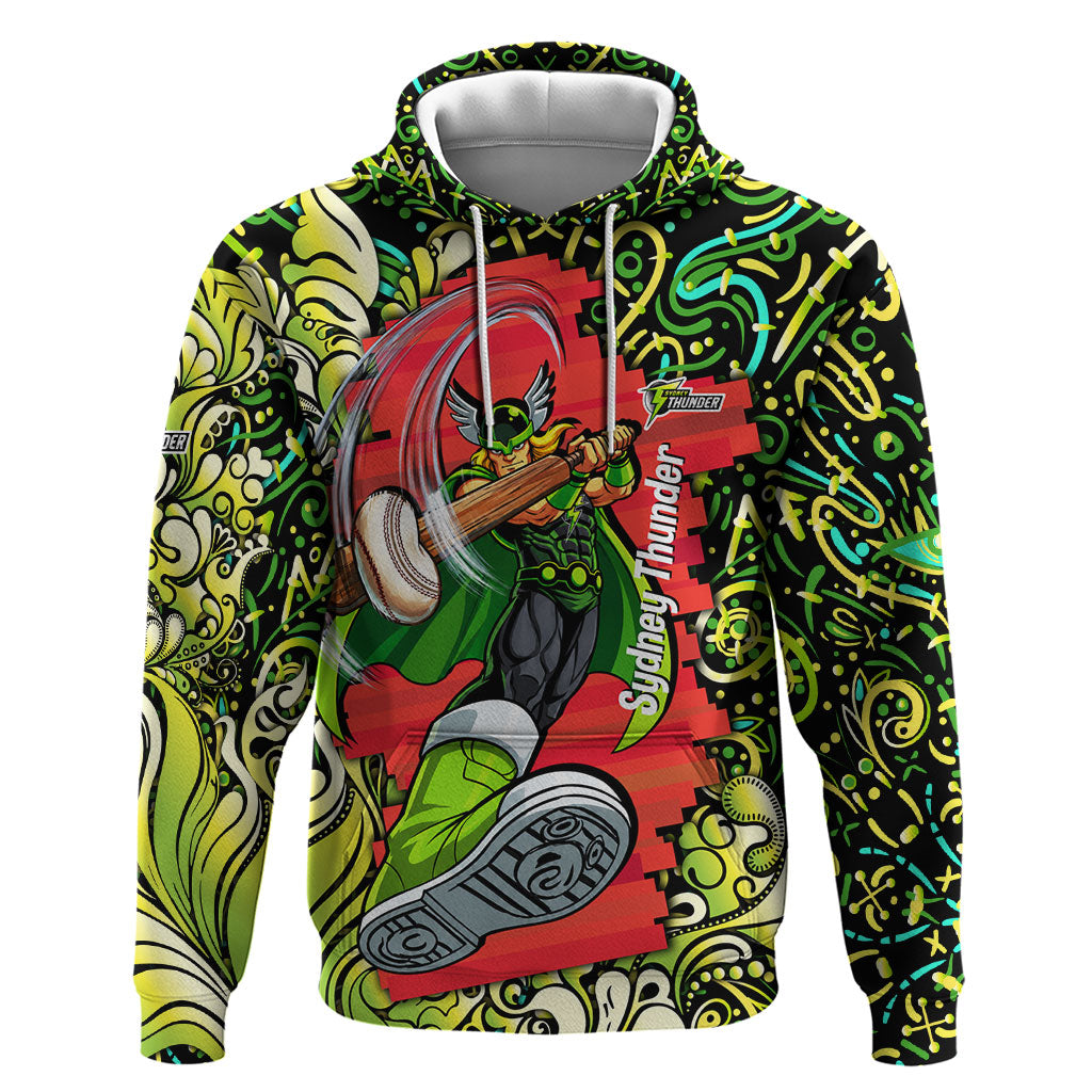Personalized Sydney Thunder Cricket Hoodie Hippie Psychedelic Pattern Vibrant Mandala Art Style