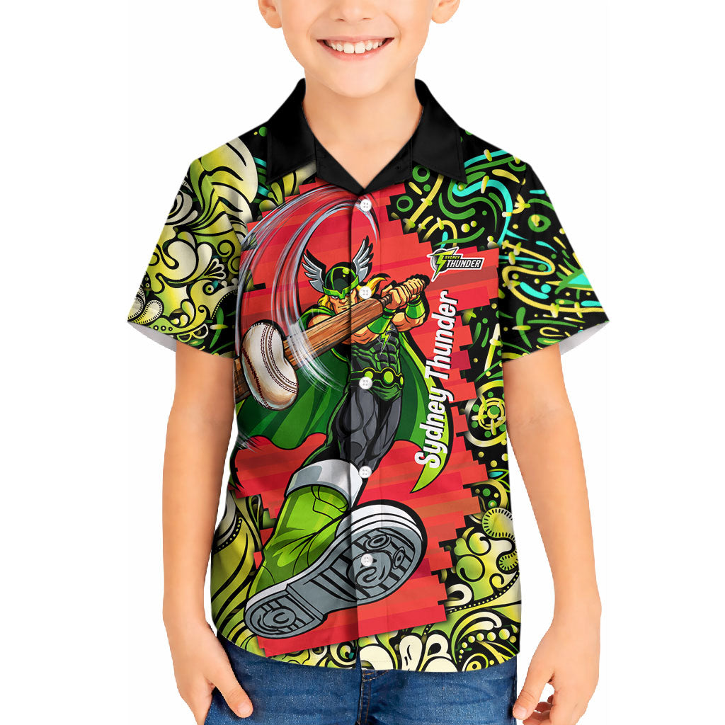 Personalized Sydney Thunder Cricket Kid Hawaiian Shirt Hippie Psychedelic Pattern Vibrant Mandala Art Style