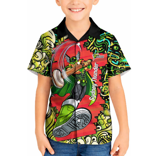 Personalized Sydney Thunder Cricket Kid Hawaiian Shirt Hippie Psychedelic Pattern Vibrant Mandala Art Style