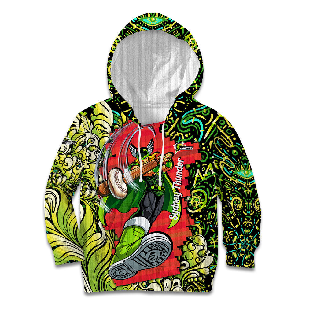 Personalized Sydney Thunder Cricket Kid Hoodie Hippie Psychedelic Pattern Vibrant Mandala Art Style