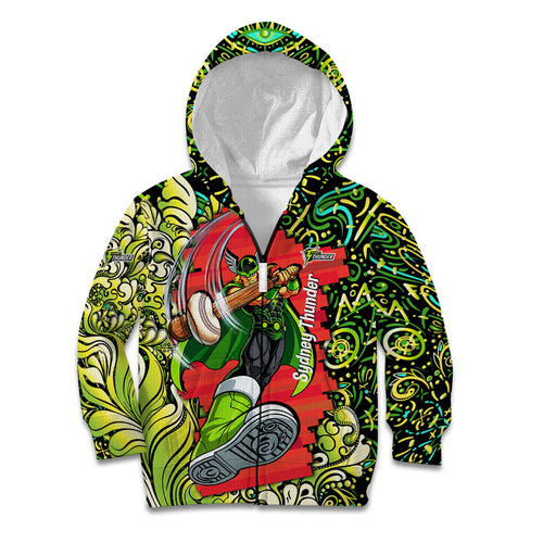 Personalized Sydney Thunder Cricket Kid Hoodie Hippie Psychedelic Pattern Vibrant Mandala Art Style