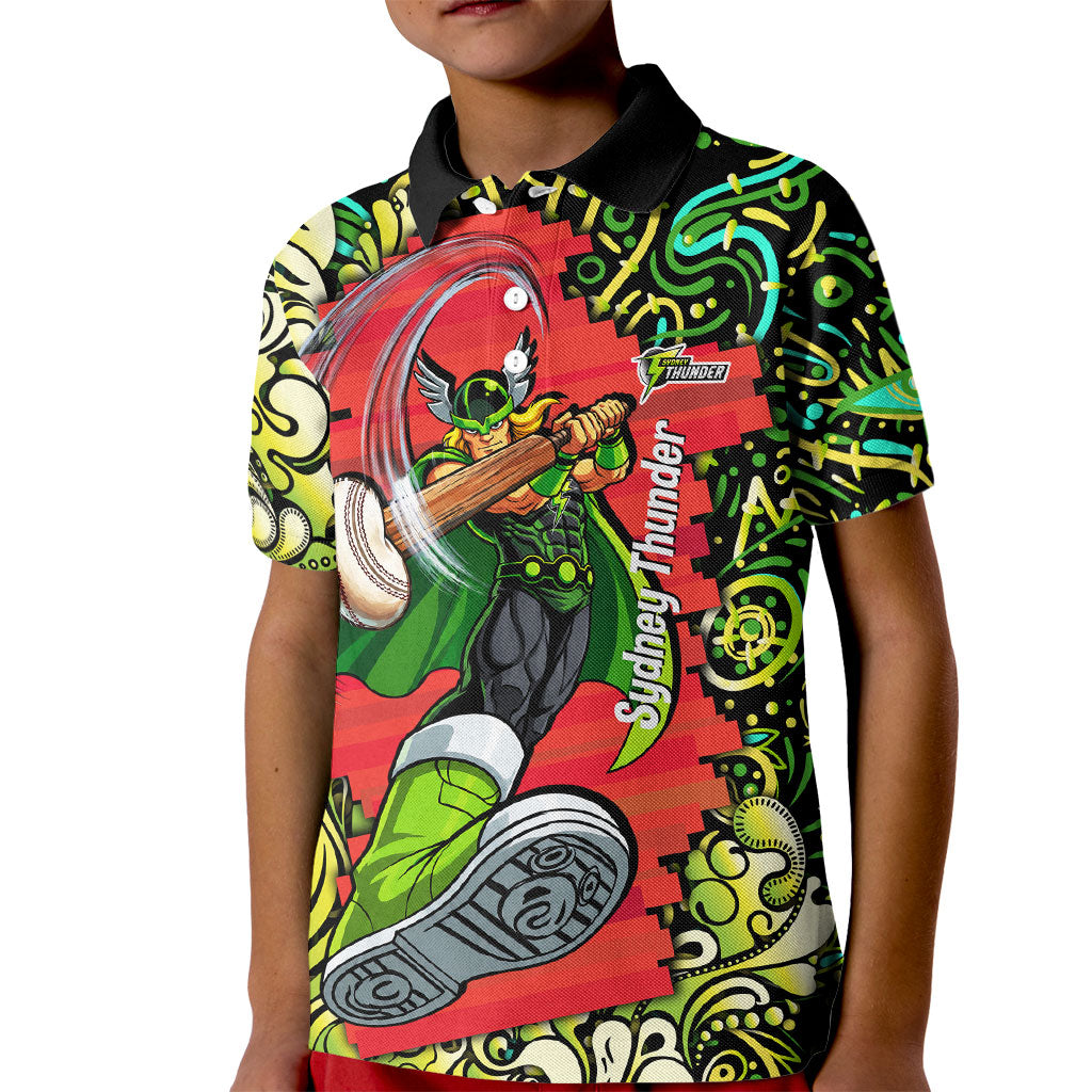 Personalized Sydney Thunder Cricket Kid Polo Shirt Hippie Psychedelic Pattern Vibrant Mandala Art Style