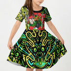 Personalized Sydney Thunder Cricket Kid Short Sleeve Dress Hippie Psychedelic Pattern Vibrant Mandala Art Style