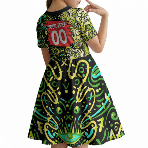 Personalized Sydney Thunder Cricket Kid Short Sleeve Dress Hippie Psychedelic Pattern Vibrant Mandala Art Style