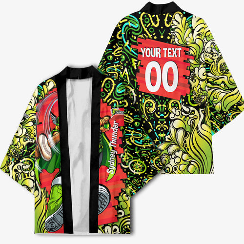 Personalized Sydney Thunder Cricket Kimono Hippie Psychedelic Pattern Vibrant Mandala Art Style