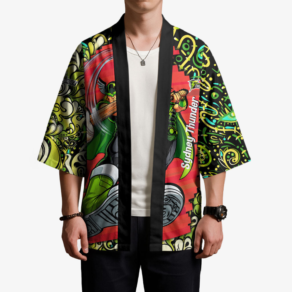 Personalized Sydney Thunder Cricket Kimono Hippie Psychedelic Pattern Vibrant Mandala Art Style