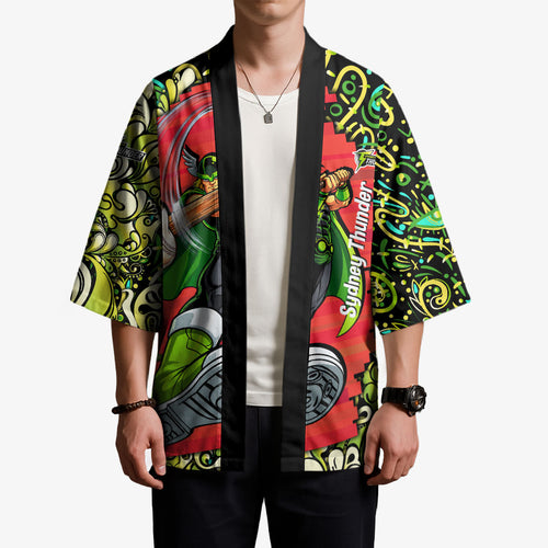 Personalized Sydney Thunder Cricket Kimono Hippie Psychedelic Pattern Vibrant Mandala Art Style