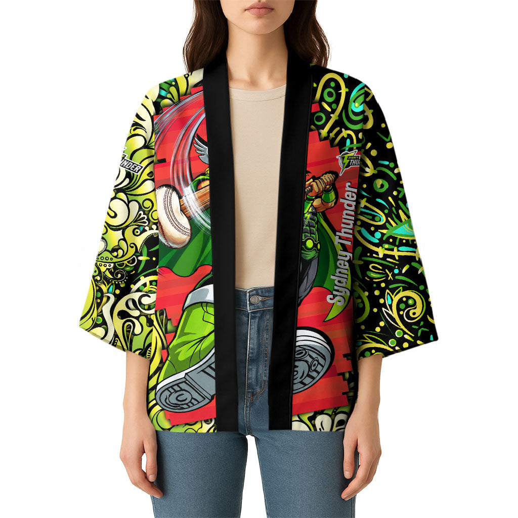 Personalized Sydney Thunder Cricket Kimono Hippie Psychedelic Pattern Vibrant Mandala Art Style
