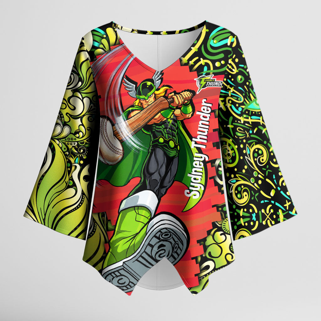 Personalized Sydney Thunder Cricket Kimono Sleeve Blouse Hippie Psychedelic Pattern Vibrant Mandala Art Style