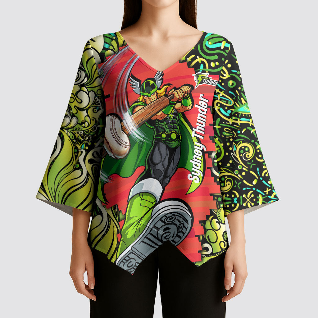Personalized Sydney Thunder Cricket Kimono Sleeve Blouse Hippie Psychedelic Pattern Vibrant Mandala Art Style
