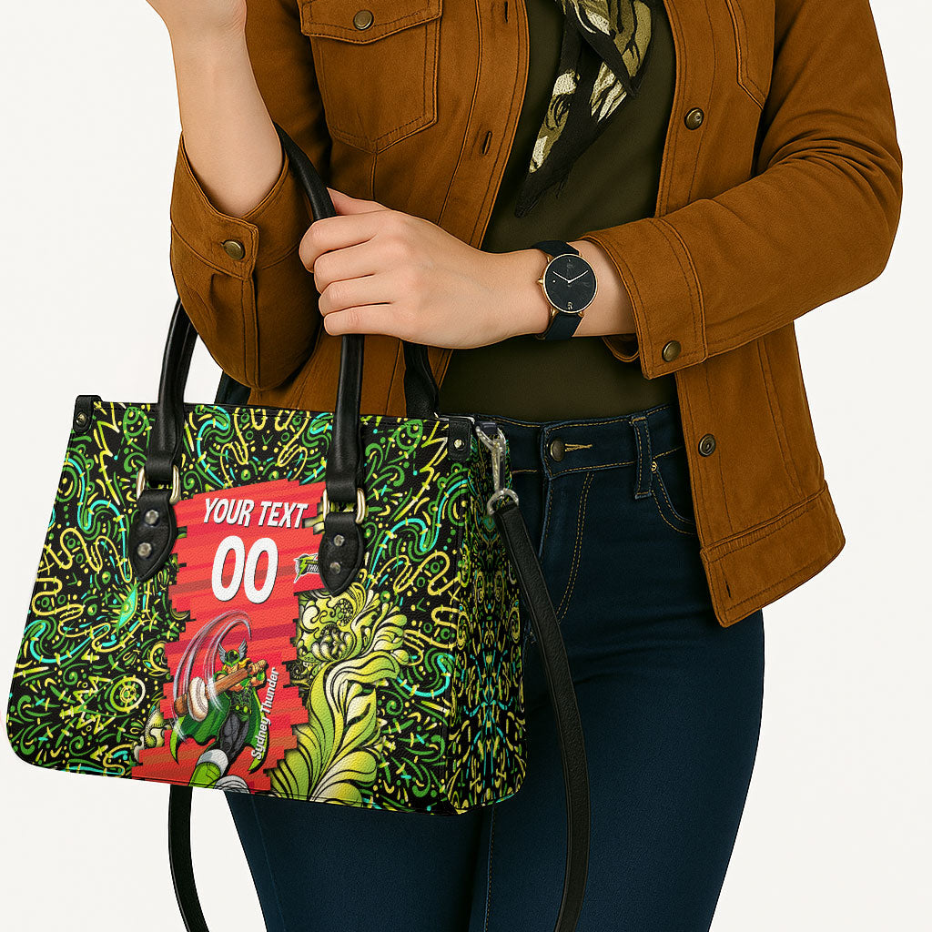 Personalized Sydney Thunder Cricket Leather Bag Hippie Psychedelic Pattern Vibrant Mandala Art Style