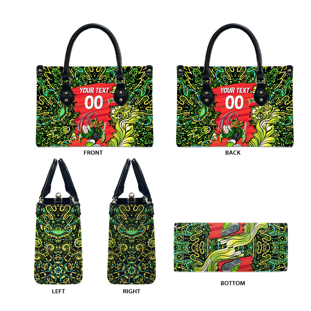 Personalized Sydney Thunder Cricket Leather Bag Hippie Psychedelic Pattern Vibrant Mandala Art Style