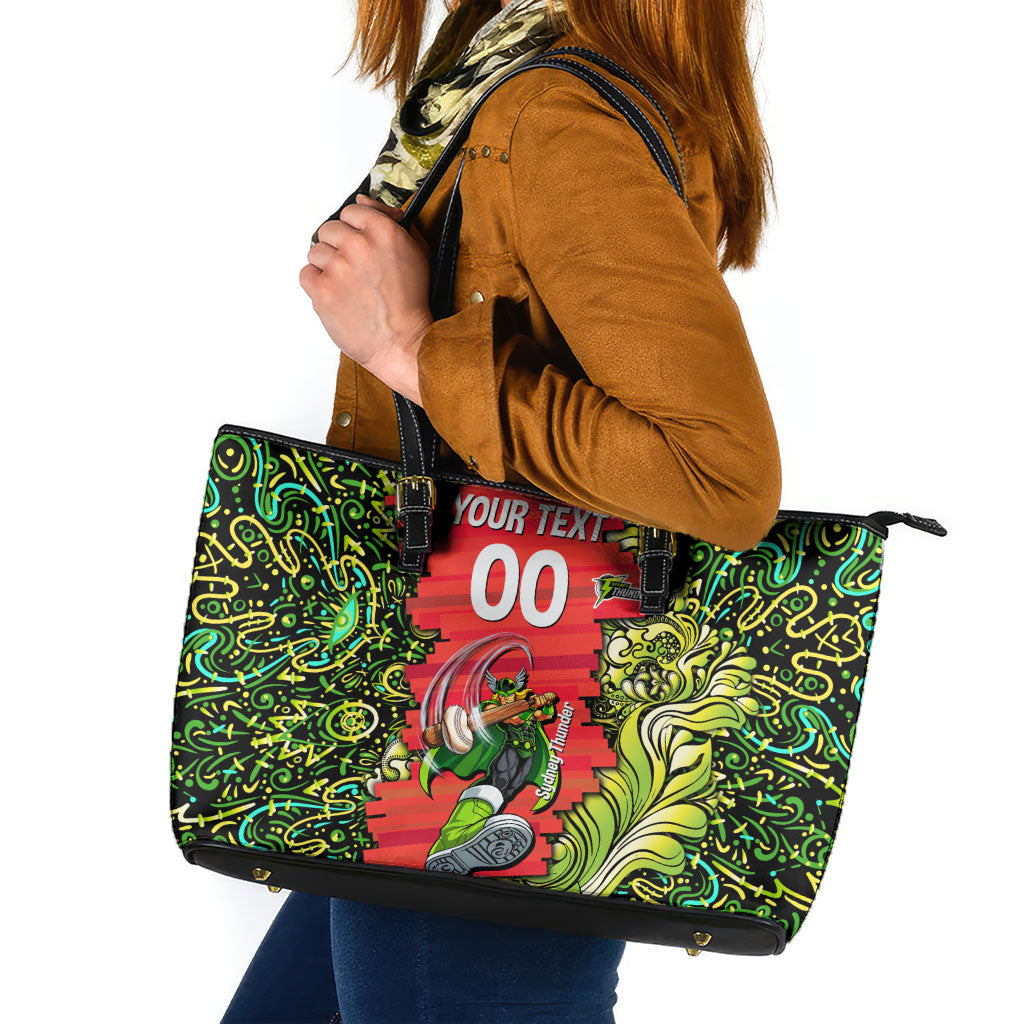 Personalized Sydney Thunder Cricket Leather Tote Bag Hippie Psychedelic Pattern Vibrant Mandala Art Style