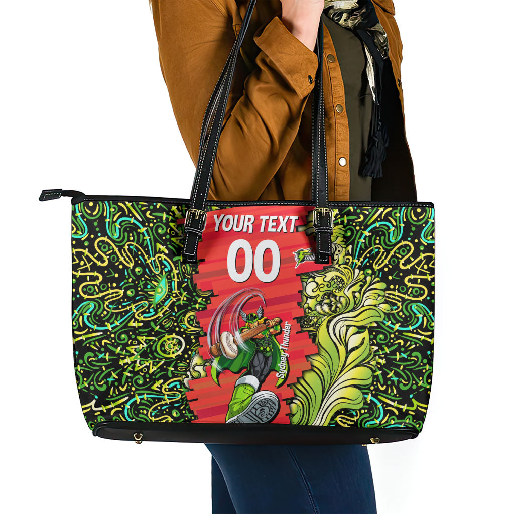 Personalized Sydney Thunder Cricket Leather Tote Bag Hippie Psychedelic Pattern Vibrant Mandala Art Style