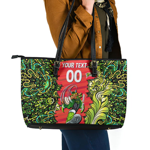Personalized Sydney Thunder Cricket Leather Tote Bag Hippie Psychedelic Pattern Vibrant Mandala Art Style