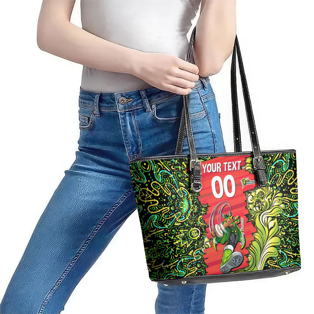 Personalized Sydney Thunder Cricket Leather Tote Bag Hippie Psychedelic Pattern Vibrant Mandala Art Style