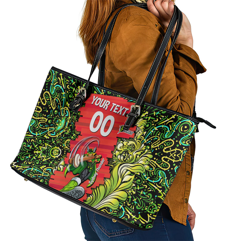 Personalized Sydney Thunder Cricket Leather Tote Bag Hippie Psychedelic Pattern Vibrant Mandala Art Style