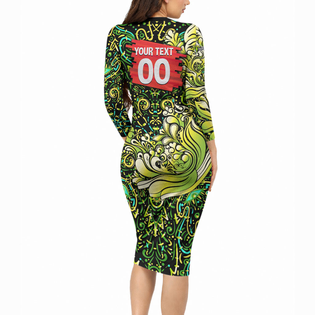 Personalized Sydney Thunder Cricket Long Sleeve Bodycon Dress Hippie Psychedelic Pattern Vibrant Mandala Art Style