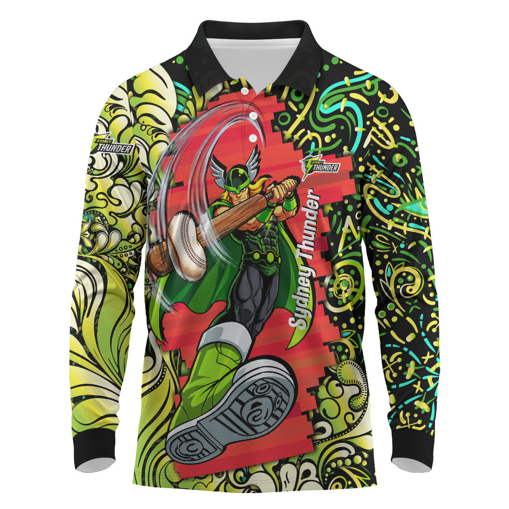 Personalized Sydney Thunder Cricket Long Sleeve Polo Shirt Hippie Psychedelic Pattern Vibrant Mandala Art Style