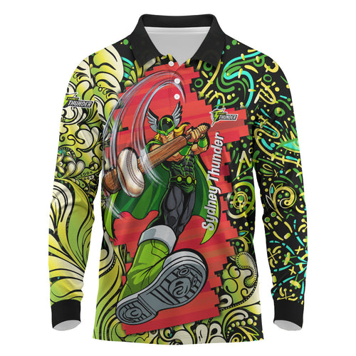 Personalized Sydney Thunder Cricket Long Sleeve Polo Shirt Hippie Psychedelic Pattern Vibrant Mandala Art Style