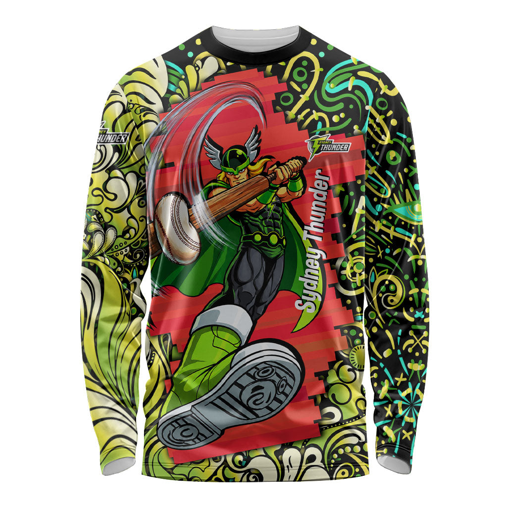 Personalized Sydney Thunder Cricket Long Sleeve Shirt Hippie Psychedelic Pattern Vibrant Mandala Art Style