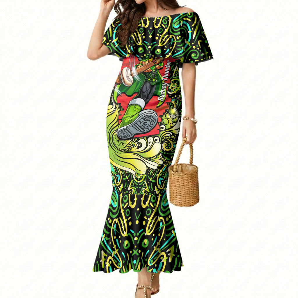 Personalized Sydney Thunder Cricket Mermaid Dress Hippie Psychedelic Pattern Vibrant Mandala Art Style