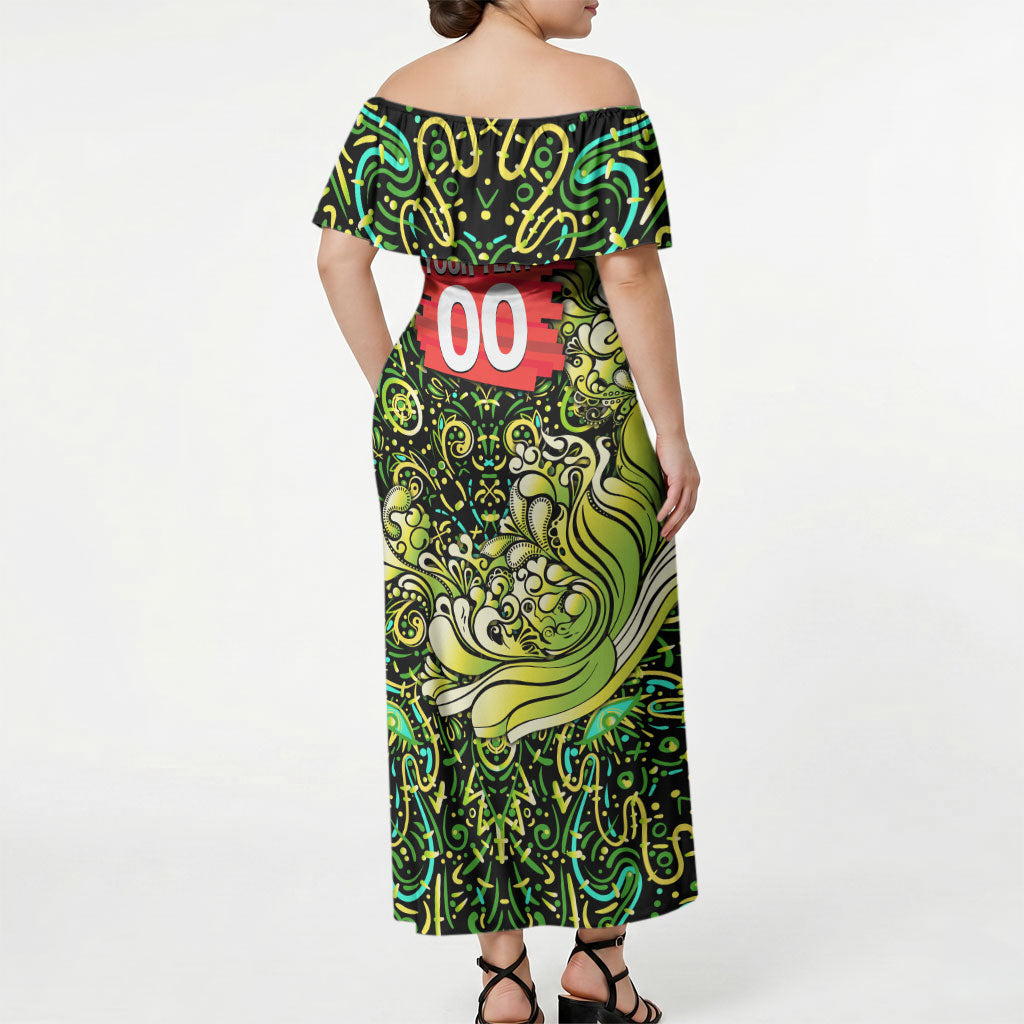 Personalized Sydney Thunder Cricket Off Shoulder Maxi Dress Hippie Psychedelic Pattern Vibrant Mandala Art Style