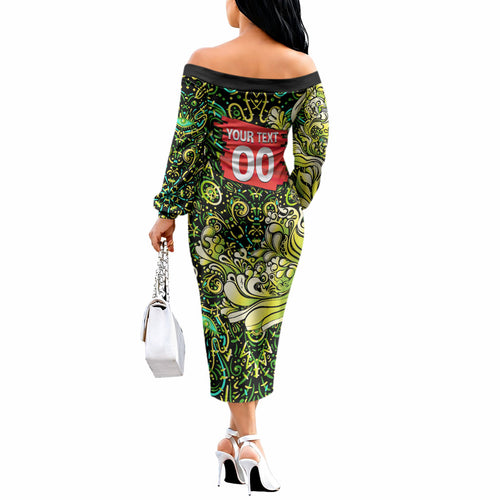 Personalized Sydney Thunder Cricket Off The Shoulder Long Sleeve Dress Hippie Psychedelic Pattern Vibrant Mandala Art Style