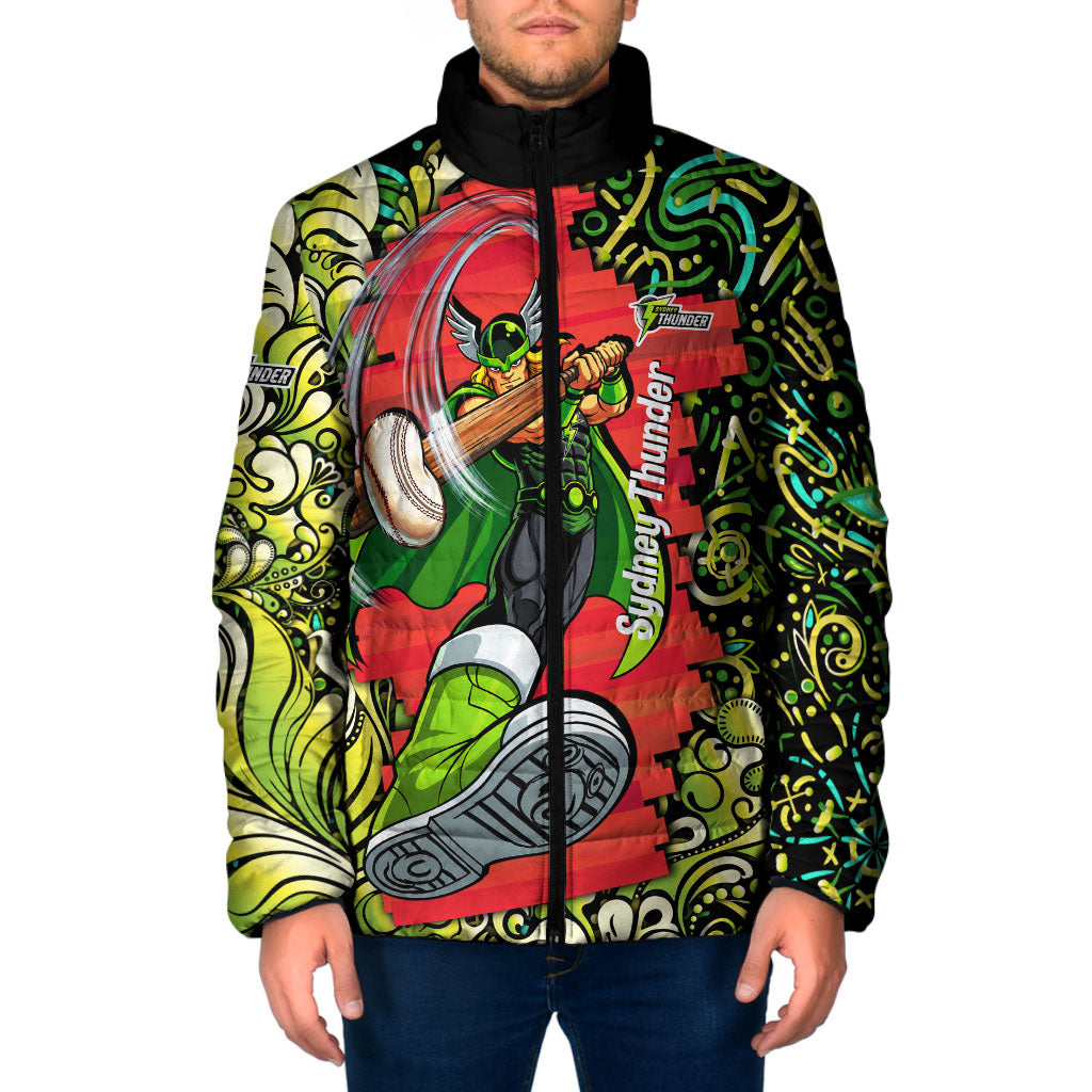 Personalized Sydney Thunder Cricket Padded Jacket Hippie Psychedelic Pattern Vibrant Mandala Art Style